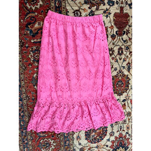Calypso St. Barth Pink Eyelet Embroidered Midi Skirt Cotton Lined Women’s M